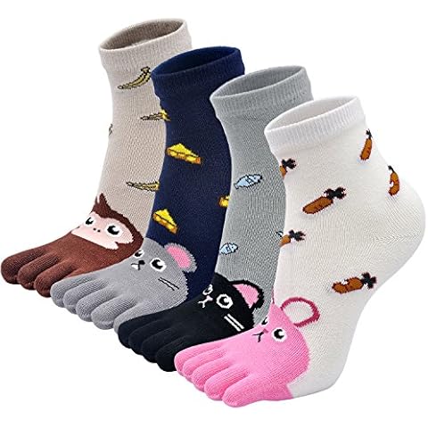 Kids Toe Socks Girls Cotton Five Finger Socks, Toddler Boys Toe Socks Girls Novelty Socks Kids Cute Animal Socks Christmas Socks for Children 7-12 Years, 4 Pairs Cover