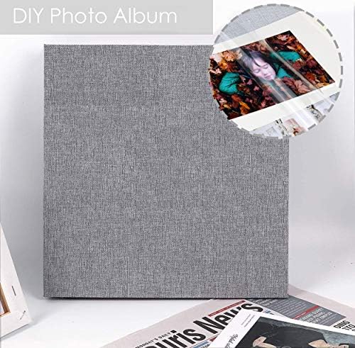 AIOR Self Adhesive Photo Album Magnetic Scrapbook, Linen Large Vintage Scrap Book 40 White Pages Family Travel Memory Books, Christmas Birthday Gifts Wedding Anniversary Presents, Grey