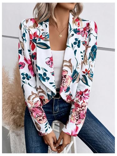 SweatyRocks Women's Lapel Floral Print Blazer Long Sleeve Draped Open Front Jacket4