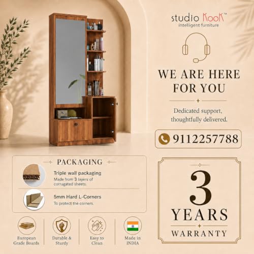 Image of Studio Kook Bella Dressing Table with Mirror and Storage, Amber Walnut