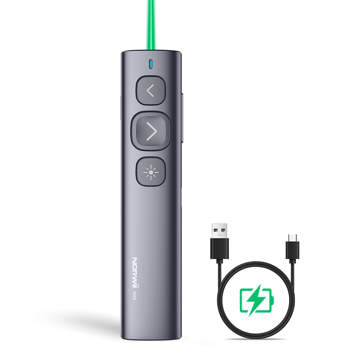 Photo 1 of Norwii Presentation Clicker Long Range, Rechargeable Presentation with Green Laser Pointer Clicker for PowerPoint Presentation, Remote Pointer Presenter, N95 (Grey with Green Laser) Grey-green laser
