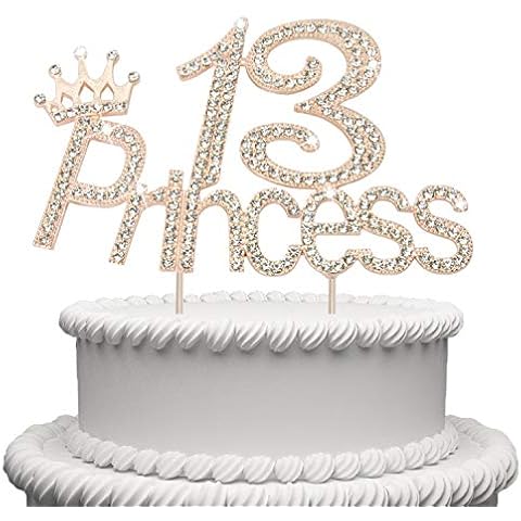 Birthday Cake Topper Rose Gold For Women, Rhinestone Sparkly Happy Birthday Anniversary Cake Decorations Party Supplies (Princess 13) Cover