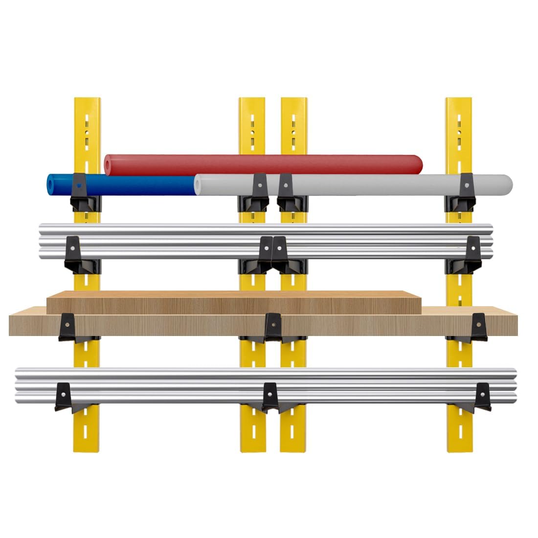 Kragarmregal Wandmontage mit 4 Etagen,Trägt Insgesamt 123kg Garage Organizer,Wandmontiertes Freitragendes Holzregal aus Metall für Werkstattregale,Orange für Innen-und Außeneinsatz（4PCS）