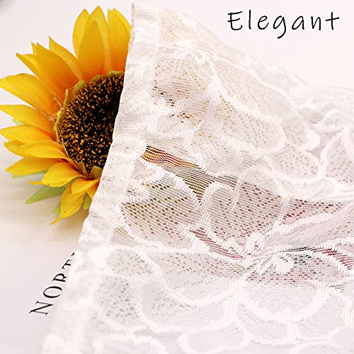 Aokqya White Lace Curtains Tiers With Attached Valance For Kitchen Bathroom Window Rustic Short Small Window Treatments(58X36Inch Tiers, White Flower) #TOP2