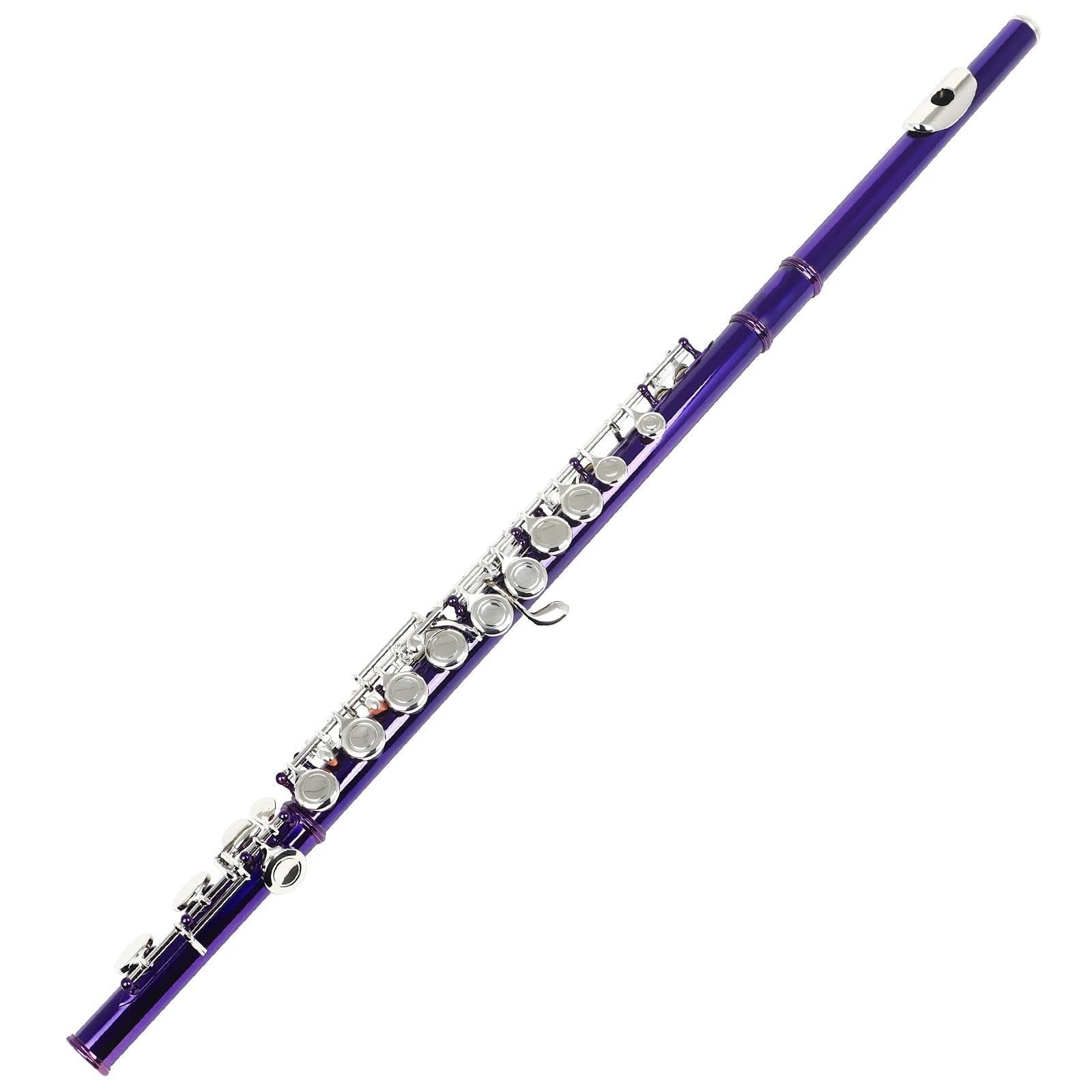 flauto traverso 16 Fori Aperti Chiusi Chiave C Flauto Strumento Musicale Flauto Da Concerto Flauto Traverso Professionale Placcato Argento Con Chiave E(Purple)