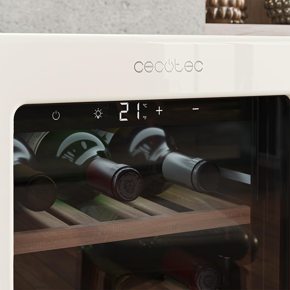 Cecotec Cantinetta 24 Bottiglie Retrò Bolero Grandsommelier Origin 24 Hit Green. Finitura Verde Controllo Led, Temp. 5-20ºC, NoFrost, Ripiani In Legno, Luce Interna, Ventilazione