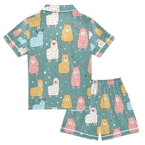senya Colorful Cute Alpacas A Satin Summer Pajama Sets Silk Short Sleeve Button Down Sleepwear2