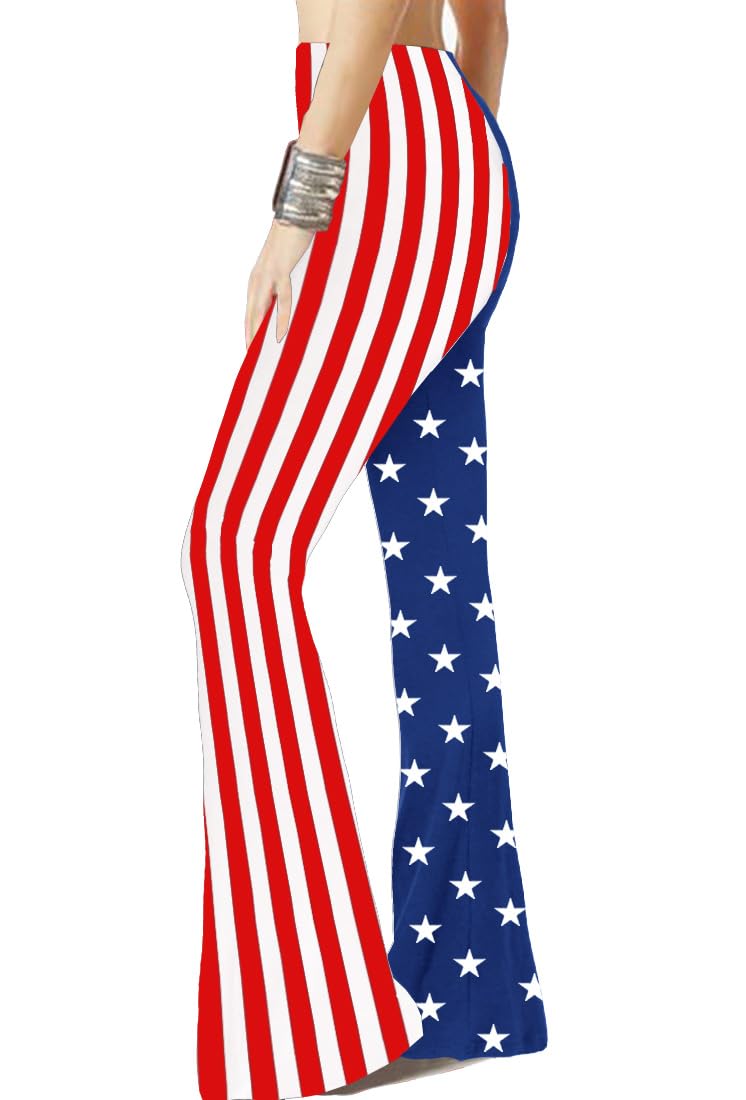 WSPLYSPJY Women's Print Stretch Bell Bottom Flare Palazzo Pants Trousers Flag L
