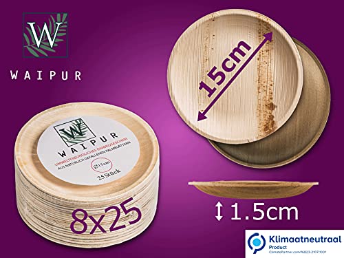 Waipur Bio Palmblad Borden β 200x Rond Bord Γ 15cm - Composteerbaar Eersteklas Wegwerp Servies - Milieuvriendelijke Wegwerp Bordjes - vergelijkbaar met Bamboo Plates - Afbeelding 4