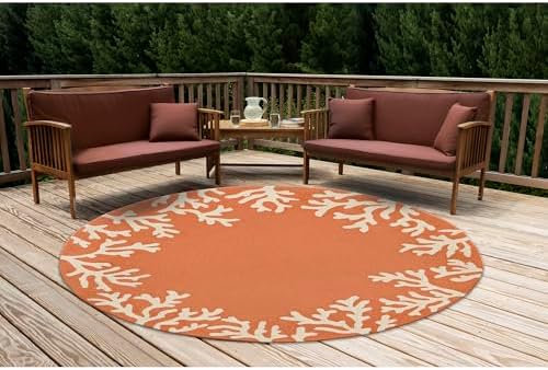 Liora Manne CAPRI Indoor/Outdoor Handmade Synthetic Blend Durable Area Rug - Traditional Border Coastal Beach Accent (Coral Border Coral) (8' Round)