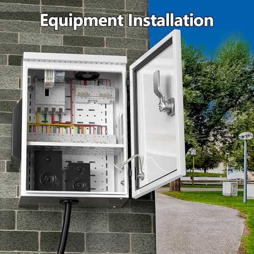Image of Outdoor Electrical Box with Thermostat and Fan, Cold-Rolled Steel Plate, Aluminum Alloy Back Beam, One-Piece Ventilation Design, IP65 Waterproof, Wall /Pole Mounted. (15.7 inch x 11.8 inch x 5.9 inch)