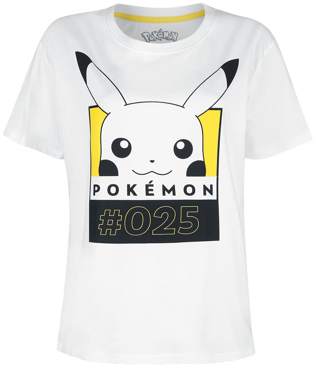 Pokémon Damen T-Shirt Weiß One Size Pikachu #025 Nue offiziell Damen Skinny Fit