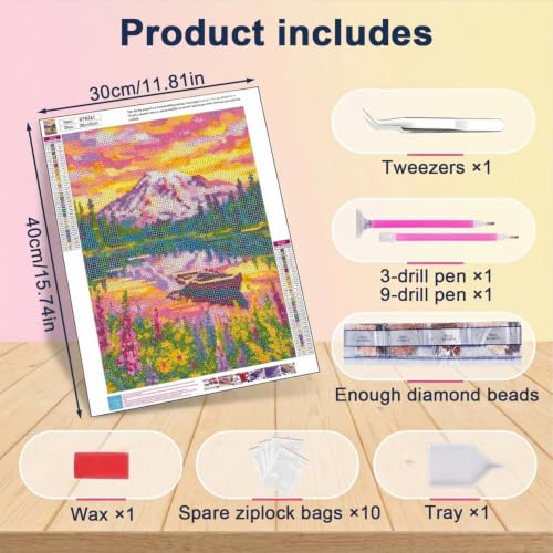 Image of HASTHIP Landscape Diamond Art Kits 5D Lake Full Round Drill DIY Gem Art Kit with Canvas and Tools for Relaxing Creative Home Decor