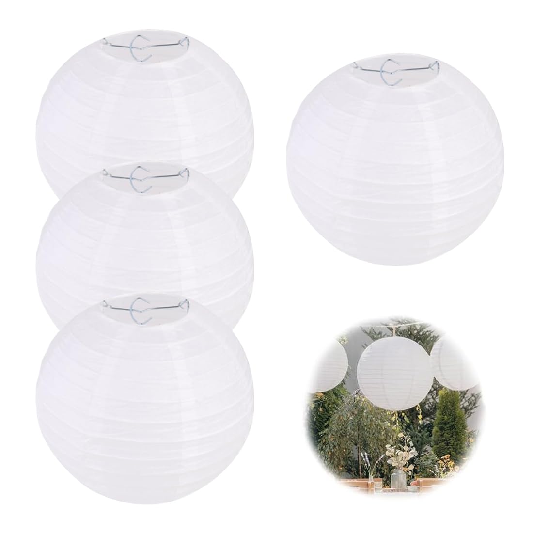 OUDQFCJ 4 Stück Papierlampenschirm Rund Lampions für Party Garten Hochzeit Dekoration Kreative DIY-Projekte (20 cm) (Weiß)