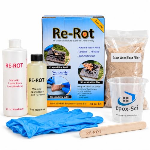 Re-Rot Wood Rot Repair Kit, 48 oz Penetrating Epoxy with Wood Flour Filler & Tools