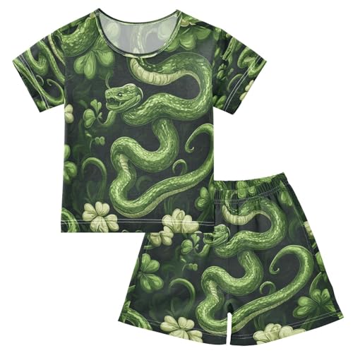 Pajama Sets Short Sleeve Shamrocks Snakes Pattern Soft Cotton Summer Sleepwear 2 Piece PJS Size 5-14T