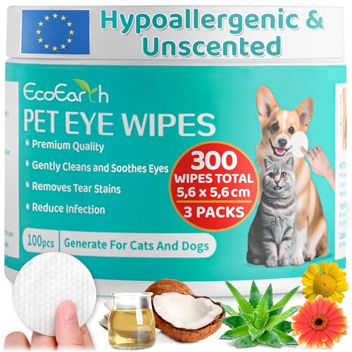 EcoEarth Augentücher für Haustiere, 300 Stück, 3er-Packung x 100 Stück pro...