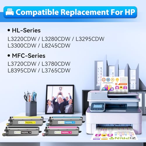 Image of ZIPRINT TN229XL Toner Cartridges 4 Pack TN229 MFC-l3780CDW 3720CDW Toner | Compatible with Brother MFC-L3780CDW L3720CDW HL-L3280CDW L3220CDW L3300CDW L3295CDW Printer (Black Cyan Magenta Yellow)