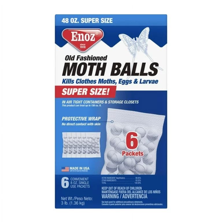 Made in The USA Enoz Old Fashioned Naphthalene Moth Control Balls - 3 Pound, 1 Count (Pack of 1), White