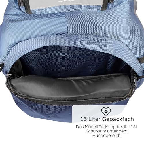 Wanderpfote Trekking Hunderucksack bis 12kg zum Wandern - Größe M, Farbe Blau - Premium Rucksack mit Höhenverstellbarem Tragesystem und Stauraum für Gepäck