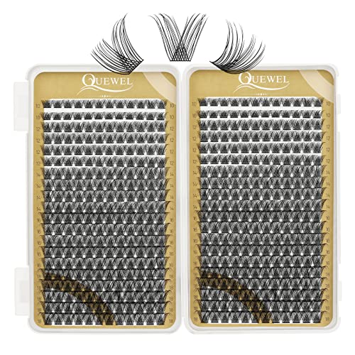 Cluster Lashes 480 Pcs QUEWEL Individual Lashes MIX10-18 D Curl DIY Lash Extensions Thin Band Lash-Clusters Eyelashes-Individual Volume False-Eyelashes Soft & Light For Home Use(Natural D MIX10-18)