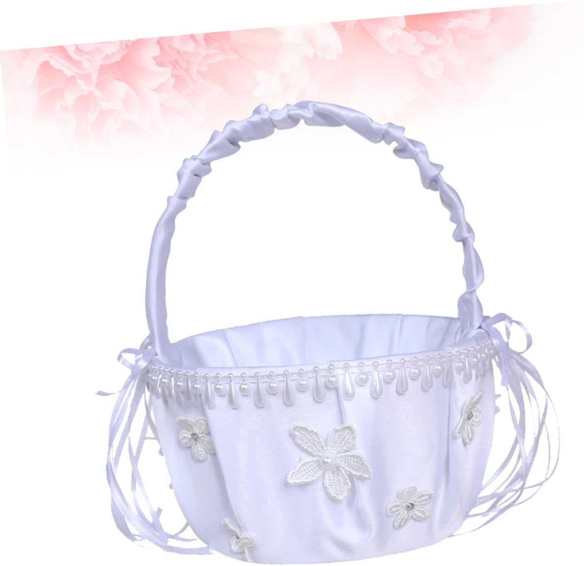 Ciieeo Wedding Delicate Lace Flower Girl Basket with Handle White Romantic Flower Basket for Wedding Ceremony Petals Holder Event Supplies