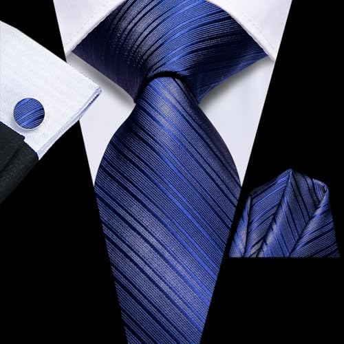 Image of Dubulle Mens Paisley Striped Tie Woven Necktie for Men and Handkerchief Cufflinks Set Wedding Formal Business