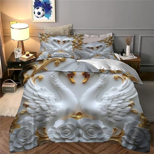 Parure de lit imprimé en 3D Swan Love avec housse microfibre - 6