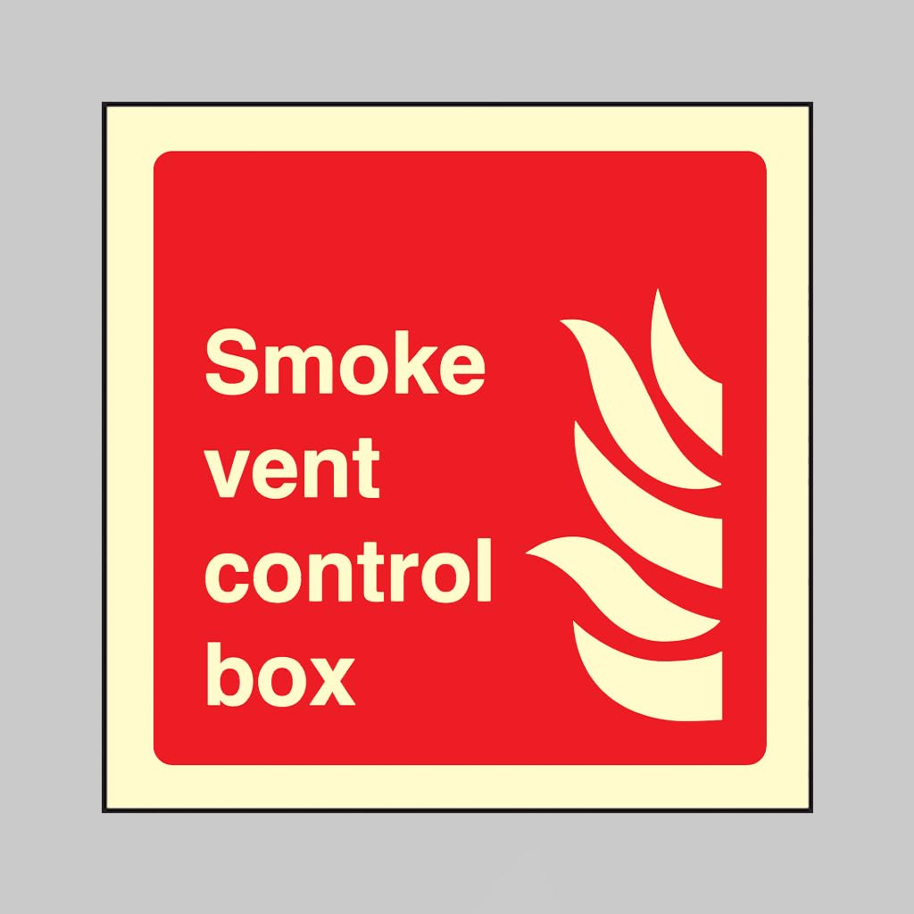Smoke vent control box (glow in the dark rigid pvc sign) - size: 150x150mm (Caledonia Signs - SKU: 31116C)