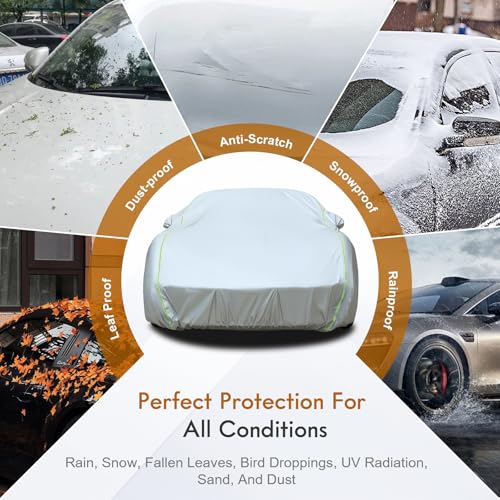 Image of Tecoom Car Cover Waterproof All Weather, Windproof UV Sun Rain Snow Protection Outdoor Full Cover with Top Reflective Strip, Door Zipper, Fit for Coupe /Convertible /Sport Cars (173-182 Inches)