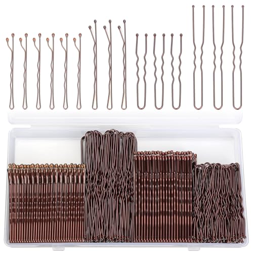 250 Pcs Hair Pins Bobby Pins Brown Hair with Storage Box, Wavy Bobby Pins 2inch 2.4inch, U Shaped Hair Pins 2inch 2.8inch, Suitable for All Hair Types, Hair Clips Hair Pin for Women and Girls