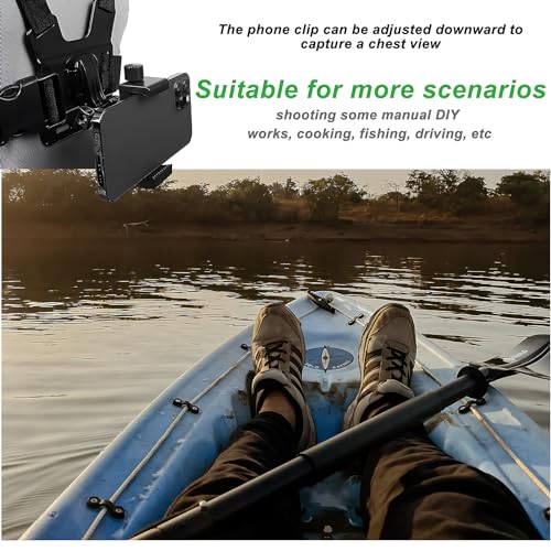 Mobile Phone Chest Strap Mount Strap Holder Kit for POV/VLOG, Cell Phone Clip Accessories Compatible with iPhone, Samsung, GoPro Hero 12, Insta360, DJI Osmo and Action Cameras