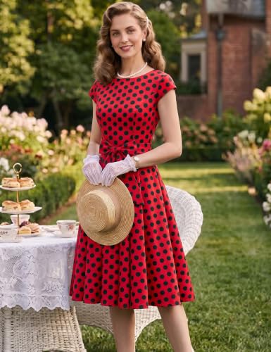 Image of Dressystar Women's Vintage 1950s A Line Cap Sleeve Cocktail Party Dress