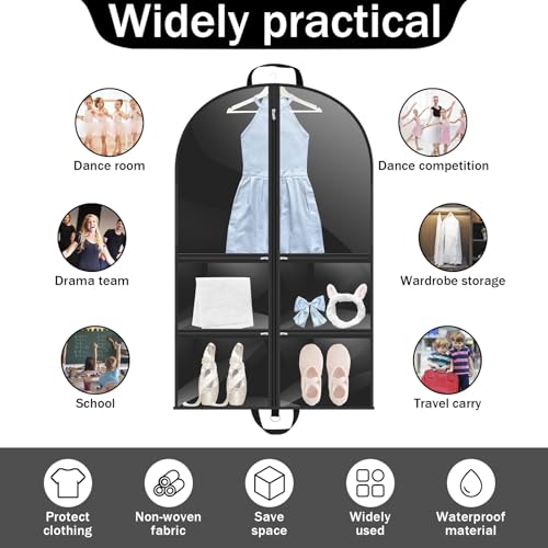5Pcs Clear Dance Costume Garment Bags, Dust Proof Bags 40'' for Suits Dresses Foldable Zipper Closure Dance Costume Bag With Multi Zippered Pockets for Dances Competitions Ballet4