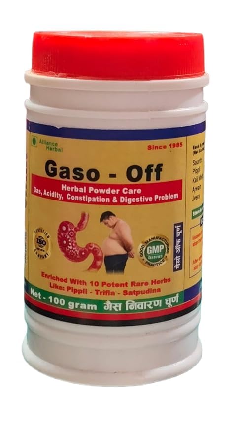 Image of GASO - OFF CHURAN l Herbal Gas & Acidity CARE CHURAN (Powder) 100 gm l Eases constipation & Bowel movement, Abdominal gas,hyperacidity l 10 Herbs Natural Digestive Fakki (Pack Of 2)