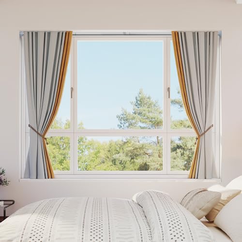 Image of MEXAU 1 Pack Spring Tension Curtain Rod 31-62 In Silver Shower Curtain Rod | Adjustable Spring Tension Rods No Drilling for Window Closet Kitchen Wardrobe Bathroom, Non Slip Tension Rods ,7 /8 inch Diameter