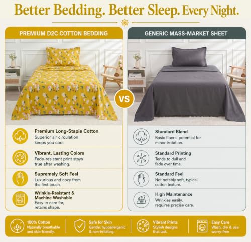 Image of BSB HOME 210 TC Cotton Feel Single Bedsheet with 1 Pillow Cover, Soft & Breathable Floral Printed Bed Sheet, Fade Resistant, Bedding for Home & Bedroom, 60 x 90 Inches (152 x 229 cm) (Spiced Amber)