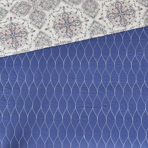 Image of Modern Threads Soren 3-Piece Multicolor Medallion Quilt Set, Soft Lightweight Cotton Bedspread with Reversible Design and 2 Pillow Shams, Bohemian Blue, King