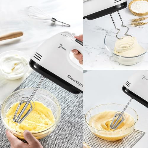 7-Speed Hand Electric Mixer, Stainless Steel Electric Hand Whisk, Electric Whisk Hand Mixer, Portable Handheld Cake Mixer for Cooking & Baking(WHITE) - Image 6