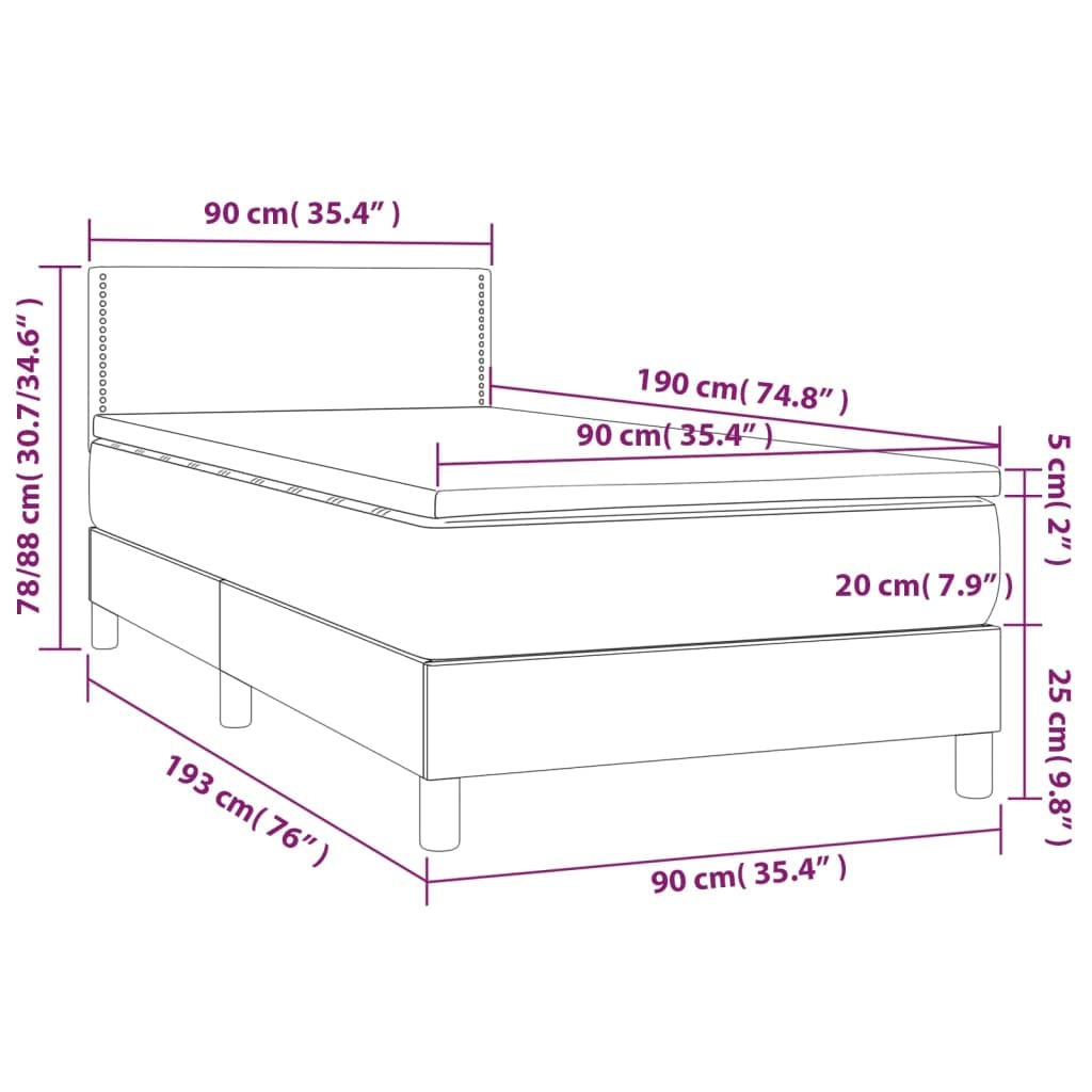 Cama con somier de 90 x 190 cm en gris claro con LED y colchón de muelles ensacados, aspecto de terciopelo ajustable, resistente y moderno, para habitaciones individuales juveniles y de