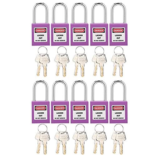 10Sets Lockout Tagout Lock Sets, Safety Loto Locks, 38mm Lockout Tagout Lock, 2 Keys Per Lock, for Lock Out Tag Out Stations (Purple)