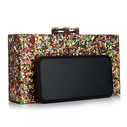 Image of Gets Acrylic Purses and Handbags for Women Multicolor Perspex Geometric Patterns Box Clutch Banquet Evening Crossbody Handbag