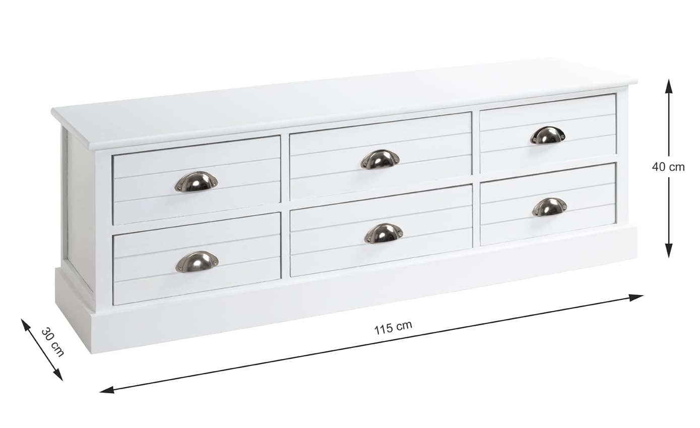 HAKU Commode Blanc, Bois Massif, MDF - Dim.: L 115 cm x H 40 cm x P 30 cm, Style: Coastal Furniture