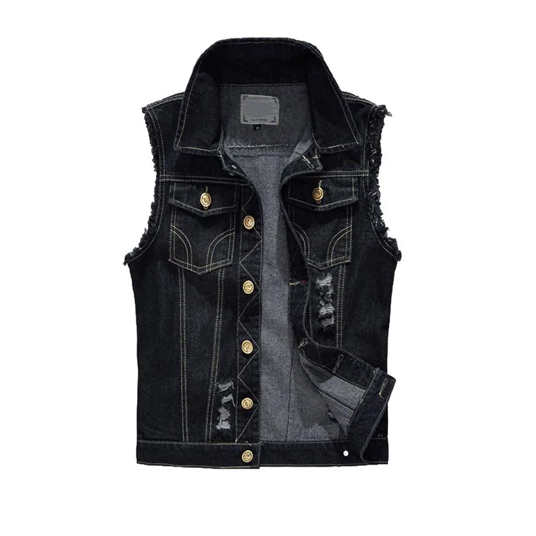 Gilet da uomo in denim strappato senza maniche giacca di jeans gilet da uomo gilet in cotone West Cowboy Hip Hop Rivet Streetwear