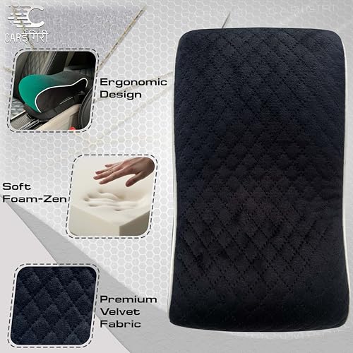 Image of Carigiri ComfiRest Car Armrest Cushion| Memory Foam Arm Cushion| Universal for All Cars| Armrest Support Extender| Height Armrest Pad(White Seam,Breathable Velvet)