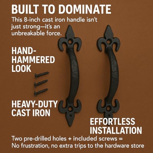 Image of 8 Inch Fleur Arc Barn Door Handle - Black Cast Iron Pull for Sliding Doors, Gates, Sheds, Fences, Closets - Indoor Outdoor Farmhouse Hardware