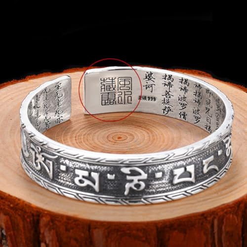 Heart Sutra Bracelet, Feng Shui Bracelets for Women Men, Pi Xiu Bracelet, Buddhist Guardian Amulet, Vintage Adjustable Bracelets Silver Amulet, Good Luck Buddhist Jewelry4