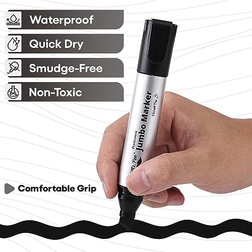 Image of Mr. Pen- Jumbo Permanent Markers, 4 Pack, Black, Chisel Tip | Wide Tip, Large, Thick Permanent Markers for Canvas, Posters Board, Fabric, Window, Glass, Wood, Waterproof, Quick Dry