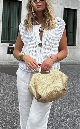 Image of CHARTOU Women Chunky Knit Vest Button Down Sleeveless Sweater Tank Tops Going Out Outfits