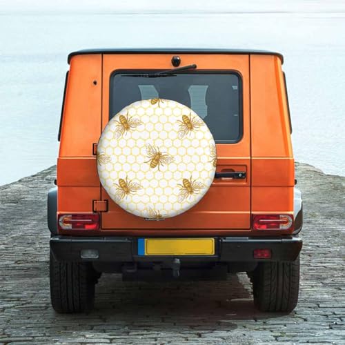 Image of Bee Honeycomb Spare Tire Cover for RV Trailer Golden Bees in The Honeycomb Wheel Protectors Weatherproof Polyester Tire Case for All Cars SUV Camper Travel 15 inch, STC161